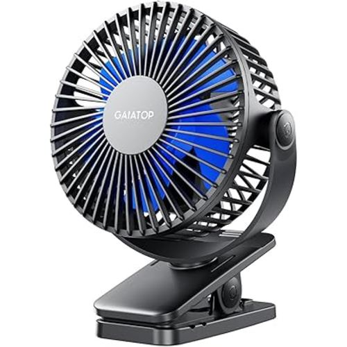 Gaiatop Portable Clip on Fan Battery Operated, Small Powerful USB Desk Fan, 3 Speed Quiet Rechargeable Mini Table Fan, 360° Rotate Personal Cooling Fan for Home Office Stroller Camping Black Blue