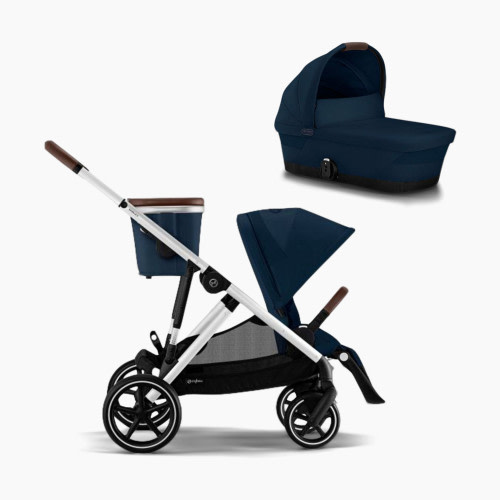 Cybex Gazelle S 2 Single to Double Stroller + Cot Bundle - Ocean Blue/Silver Frame