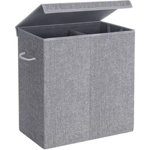 Songmics 142l Double Laundry Hamper With Lid Clothes Hamper With Removable Fabric Bag With Handles Gray