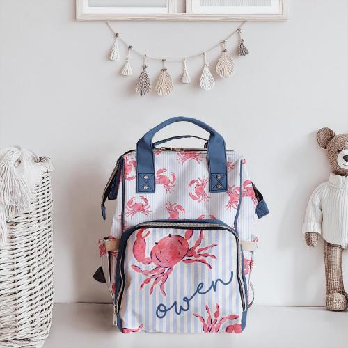 crab nautical ocean baby diaper bag, sea baby bag, coastal Multifunctional Diaper Backpack