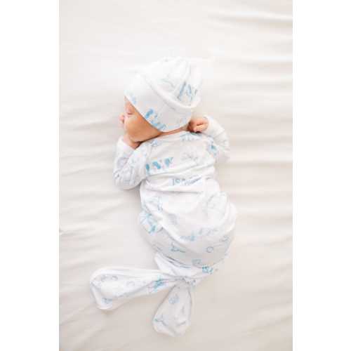 Personalized Western Toile Tie-Bottom Baby Gown for Boys, Light Blue Cowboy Print, Soft Knit Material, Unique Shower Gift