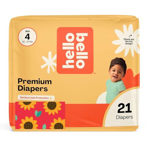 Hello Bello Diapers, Size 4 (22-37 lbs) Flower Child, 21 Count of Premium Disposable Baby Diapers, Hypoallergenic with Soft, Cloth-Like Feel