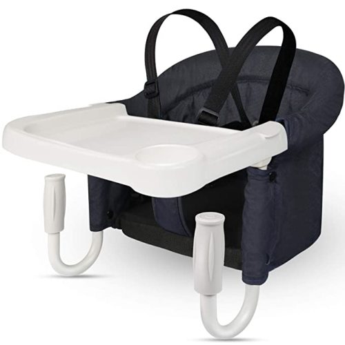 Hook On High Chair with Tray, Fast Table Chair Clip on Table High Chair, High Chair That Attaches to Table Portable Baby Feeding Seat for Baby Toddler Washable for Travel Outside - Black
