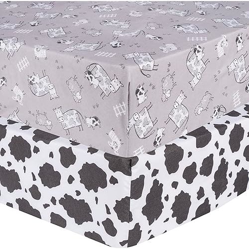 Sammy & Lou Cottage Cow 2-Pack Microfiber Fitted Crib Sheet Set, Fits Standard Crib Mattress 28 in x 52 in; Fully Elasticized,