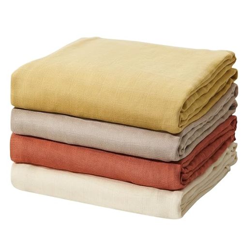 Momcozy Muslin Swaddle Blankets, Ultra Soft Neutral Swaddle Blanket, Breathable Large 47'' x 47'' Baby Infant Newborn Boys Girls Swaddling Receiving Blanket Wraps, Retro Red Brown