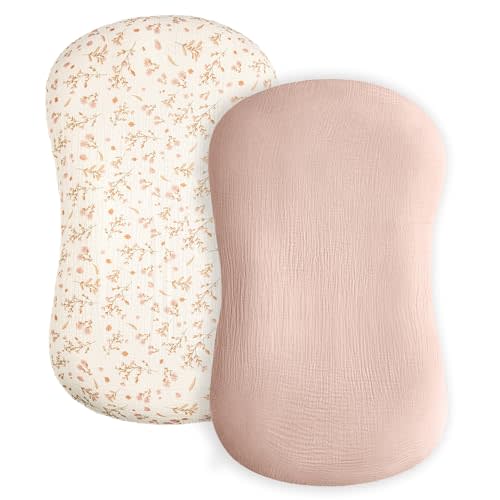 Stoorkhope Baby Lounger Cover, Muslin Baby Nest Cover 2 Pack, 100% Cotton Newborn Lounger Cover, Infant Lounger Cover, Breathable Adjustable Slipcover for Boys Girls, Covers Only