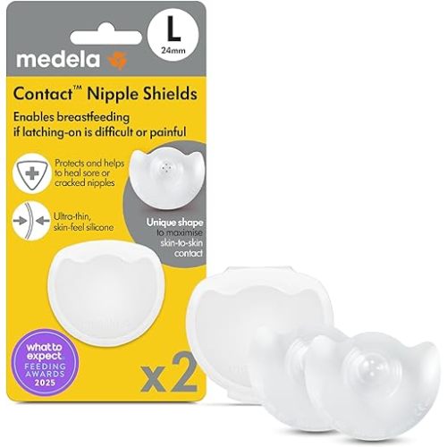 Medela Contact Nipple Shields, Large 24mm, Food Grade Silicone | for Latching Difficulties During Breastfeeding, Flat or Inverted Nipples