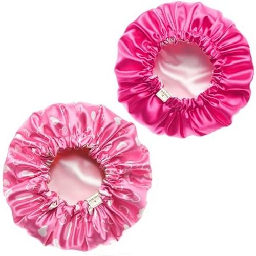 YANIBEST Baby Satin Bonnet Sleep Cap - Double Layer Reversible Adjustable Silky Satin Cap for Infant Toddler(6-36 Months,Pink & Hot Pink)