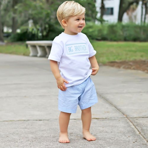 Smocked Big Brother Short Set Light Blue Gingham