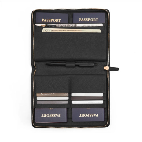 Leatherology Family Passport Holder | Full grain leather Black Pebble WD Gold Deboss