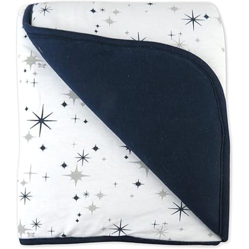 HonestBaby Light Weight Reversible Quilted Blanket 100% Organic Cotton for Infant Boys, Girls, Jumbo Twinkle Star Navy, One Size
