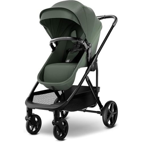 MAMA & BABY Rovee Bassinet Baby Stroller, 2-in-1 Foldable Infant Stroller with Reversible Seat, UPF 50+ Canopy, All-Terrain Wheels for On-The-Go Families