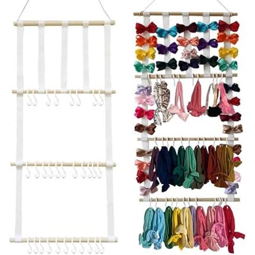 Headbands & Bow Holder for Girls Hair Bows, Baby Headband Holder Organizer Hanging Newborn Hair Bow Storage Hair Accessories, Wall Hanging Decor for Baby Girls Room, Wall, Door (White)