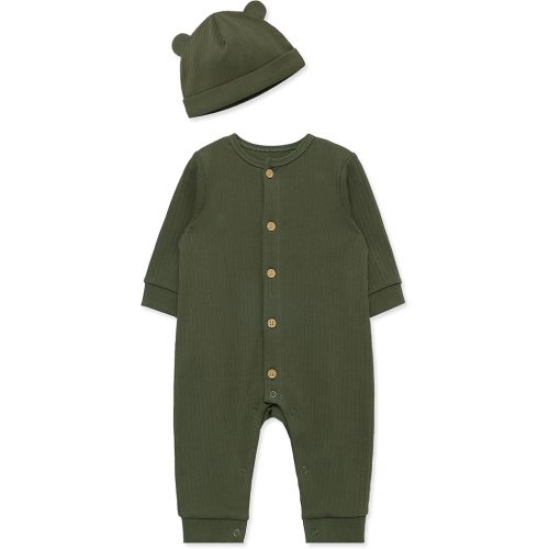 Little Me Simply Essential Solids 100% Organic Clothes for Baby Coverall and Hat Set, 3 Months - 12 Months