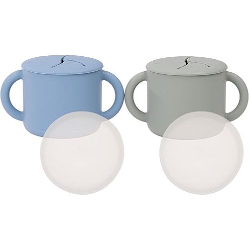 WeeSprout Snack Containers, Food Grade Silicone Cups, Spill-Proof Tops For Toddlers and Babies, Premium Hard Plastic Travel Lids, Dishwasher Safe, Set of 2 Snack Catchers