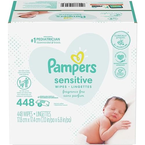 Pampers Baby Wipes Sensitive Perfume Free 7X Refill Packs (Tub Not Included) 448 Count
