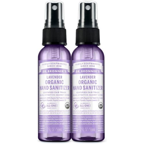 Dr. Bronner's - Organic Hand Sanitizer Spray (Lavender, 2 Ounce, 2-Pack) - Simple and Effective Formula, Cleanses & Sanitizes, No Harsh Chemicals, Moisturizes and Cleans Hands