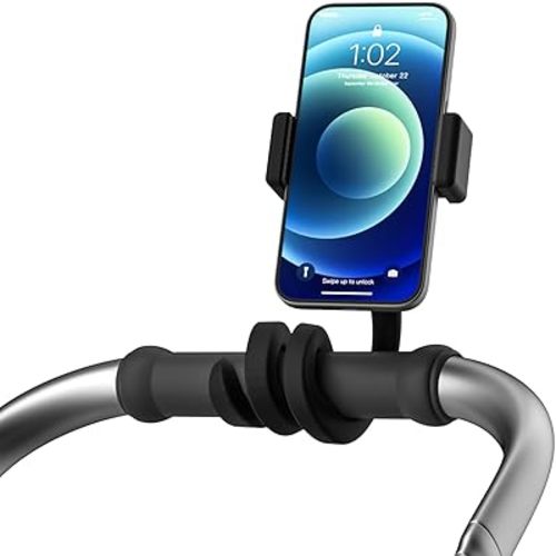 Portable Stroller Phone Holder Mount for Baby and Parent to One Hand Operation - Flexible Phone Holder for Stroller Handlebar with Angle Adjustable Fits Most 3.5" - 7.5" Cellphones