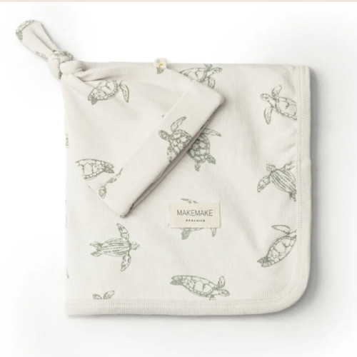 Organic Swaddle Blanket & Hat Set - Turtles