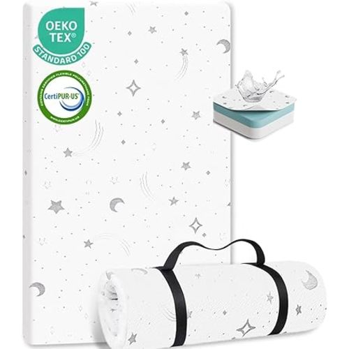 Pack and Play Mattress Pad ("38x26x1.5") Bamboo,%100 Waterproof,Breathable,Non-Toxic,Washable Cover I Dual-Sided Memory Foam-Premium Baby&Toddlers Pack n Play Mattress Pad Fits Playards&Playpen