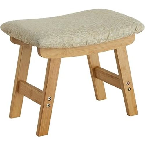 Foot Stool Ottoman Foot Rest Under Desk,Small Stool for Living Room, Bedroom and Kitchen (Natural Legs - Beige Stool Surface)