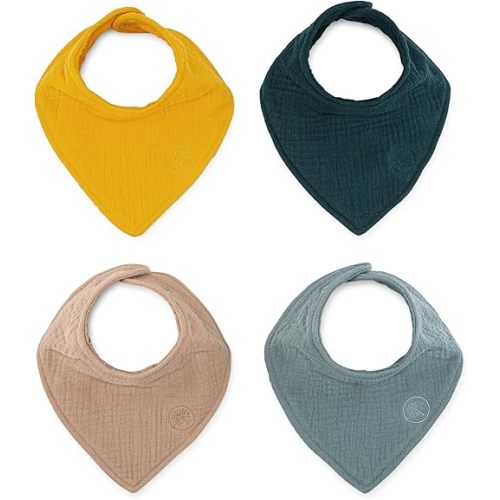 Parker Baby Co. Muslin Bandana Drool Bibs | 100% Muslin Cotton, Absorbent & Adjustable | Soft Teething & Drooling Bibs 4 Pack
