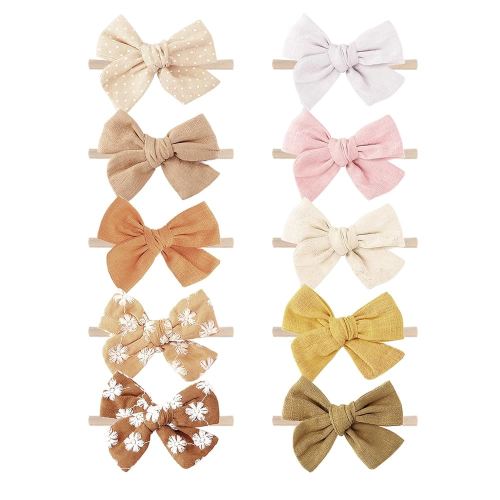 DRESHOW BQUBO Baby Girl Bows and Headbands Cute Headbands with Bow Nylon Hairbands Handmade Hair Accessories for Newborn Infant Toddlers 10 Pack