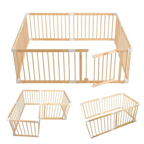 HARPPA Wooden Baby Gate Playpen, Large Play Yard Fence for Toddlers, Adjustable Shape, 56" x 56" x 24"