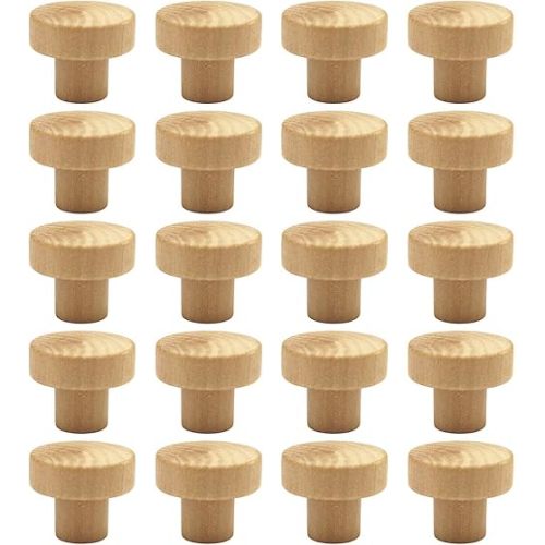 WEICHUAN 20PCS Round Unfinished Wood Cabinet Furniture Drawer Knobs Pulls Handles (Diameter: 3.6cm Height: 3cm)