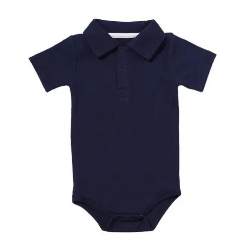 Teach Leanbh Baby Boys Pure Color Cotton Short Long Sleeve Polo Bodysuit 3-24 Months (Navy, 12 Months)