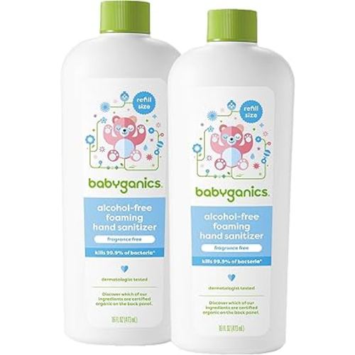 Babyganics Foaming Hand Sanitizer Refill, Alcohol Free, Fragrance Free, Kills 99.9% of Common Bacteria, Moisturizing, 16 Fl Oz (Pack of 2)