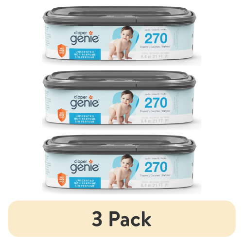 (3 pack) Diaper Genie Square Refill, Unscented, Holds up to 270 Newborn Diapers, Blue
