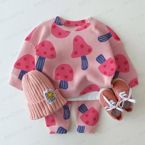 Baby Toddler Mushroom Pink Waffle 2-piece Set