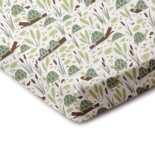 Fitted Crib Sheet - Turtles Green