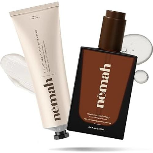Perfect Belly Duo - Nourishing Belly Oil and Revitalizing Stretch Mark Cream, Stretch Mark Oil for Pregnancy Ultra-Hydrating Stretch Mark Cream for Pregnancy, Postpartum and Essentials - Nemah