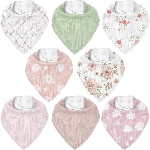 Muslin Baby Bibs 8 Pack, Baby Bandana Drool Bib for Drooling and Teething, Cotton Soft Absorbent for Girls Boys