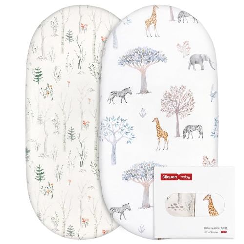 Gllquen Baby Bassinet Crib Sheets Set, Breathable Cozy Fitted Mattress Sheet, Elastic Travel Crib Fashionable Floral Pattern, Standard Cradle Safe Sheets for Baby Boy Girls 32"X16" (Forest)