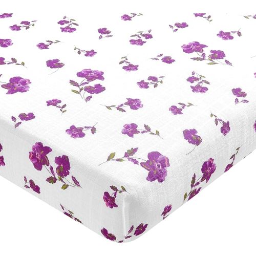 Margaux & May Muslin Cotton Crib Sheets, Purple Floral for Girls, Fitted, Breathable, Toddler Bedding, 52 x 28 Standard Size Crib Sheets Girl, Crib Sheet for Cozy Sleep