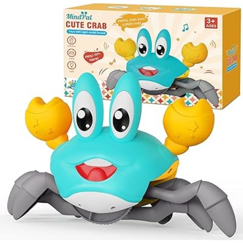 Crawling Crab Baby Toy, Tummy Time Toys Sensory Toy, Music LED Light, Dancing Walking Crab Montessori Toys Present for Birthday | Halloween (Green)