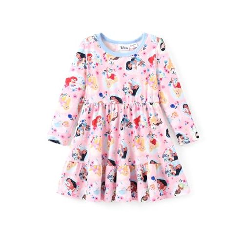Disney Princess Aurora Cinderella Moana Ariel Toddler Girl Dress Character Print Casual Floral Dresses Gift for 2-6 Years