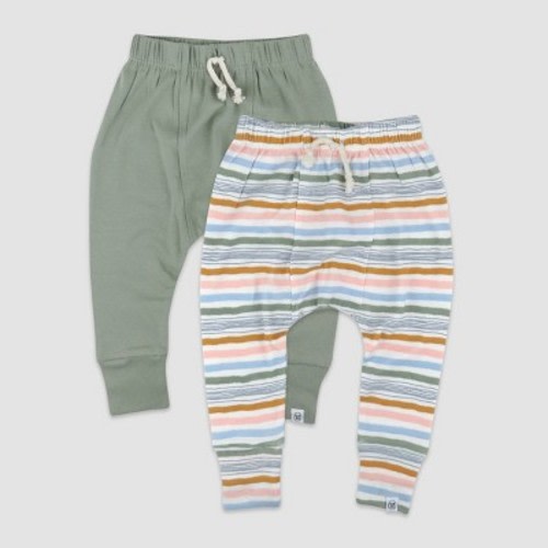 Honest Baby 2pk Organic Cotton Hand Drawn Nature Stripe Pants - Blue 0-3m