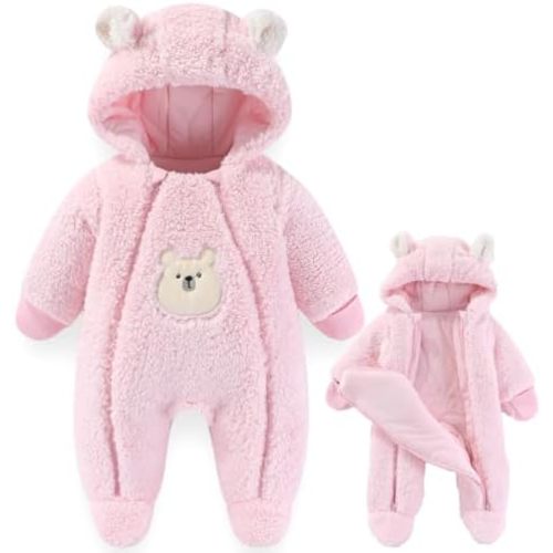 Fairy Baby Newborn Baby Winter Snowsuit Bear Thick Romper Footie Double Zip Hooded Jumpsuit Fleece Coat Infant Boy Girl 0-12M
