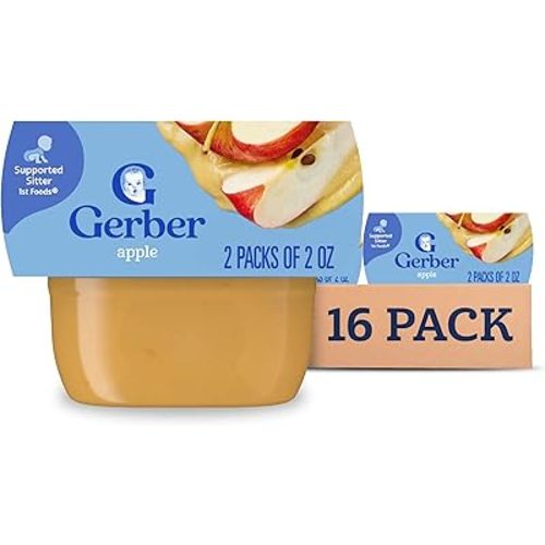 Gerber Stage 1 Baby Food, Apple Puree Tub, No Artificial Colors or Flavors, Baby Puree, 16-Pack