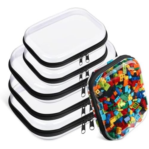 6 Pcs Clear Hard Zipper Case Hard-Sided Premium Storage Case Plastic Clear Hard Shell Zipper Pouch Portable Travel Organizer Box for Building Blocks Puzzles Cosmetics Makeup Pencil (Blcak)