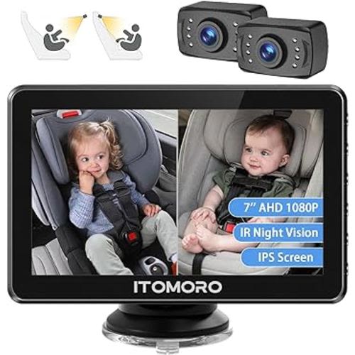 Itomoro Baby Car Camera, Dual-Channel 7 inch Display Car Baby Camera with 2 IR Night Vision Camera, Easily Install Car Camera for Baby with 1080P Crystal Clear Wide View for Rear Facing Seat