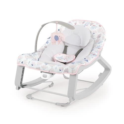 Ingenuity Keep Cozy 3-in-1 Grow with Me Vibrating Baby Bouncer Seat & Infant to Toddler Rocker, Vibrations & -Toy Bar, 0-30 Months Up to 40 lbs (Pink Burst)