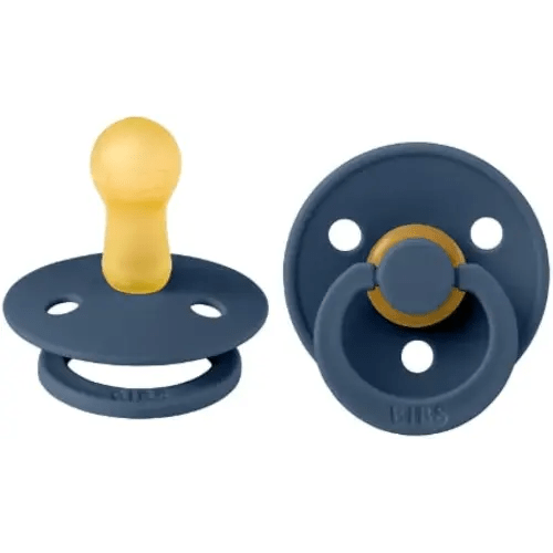 BIBS Pacifiers | Natural Rubber Baby Pacifier | Set of 2 BPA-Free Soothers | Made in Denmark | Steel Blue | Size 0-6 Months