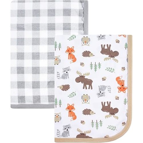 Hudson Baby Unisex Baby Cotton Swaddle Blankets, Woodland, One Size