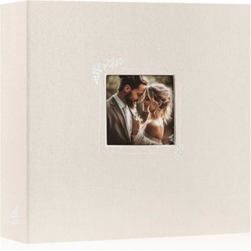 Lanpn Scrapbook Photo Album 12x12, Linen Window Design Cover Top Load 3 Ring Folder Binder Photobook Photo Book 12 x 12 inch with 30 Plastic Sleeves 60 Pages Beige