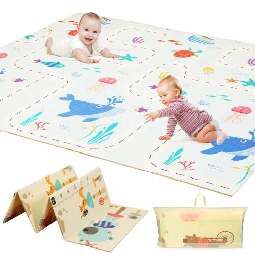 JoyStone Baby Play Mat, 78" X 70" Extra Large Reversible Foam Play Mat, Non-Toxic Foldable Animal Print Waterproof Crawl Mat for Toddlers and Babies